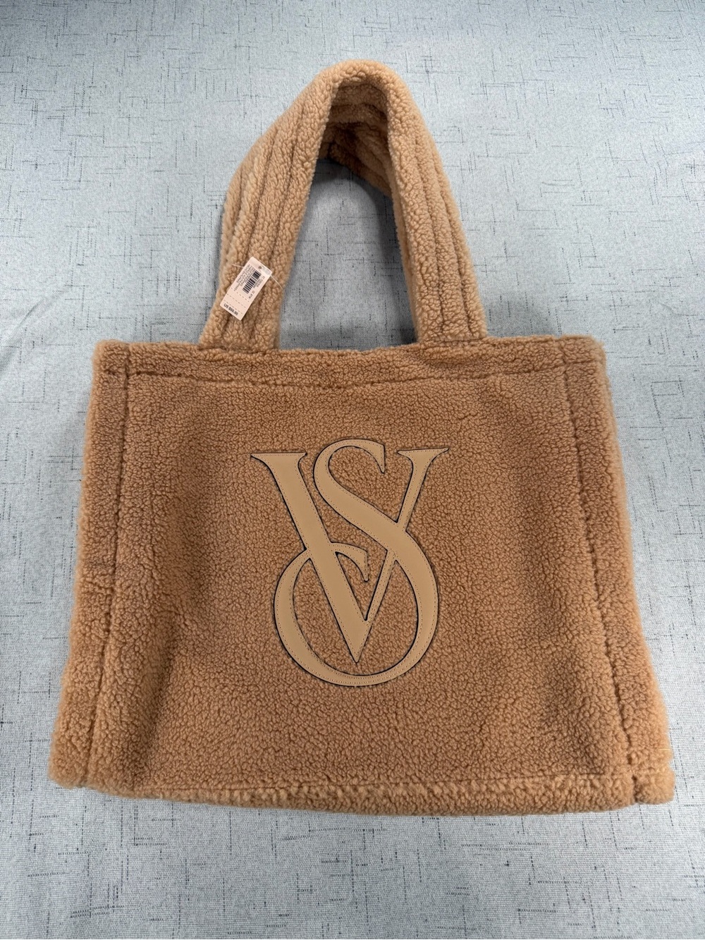 Victoria's Secret Sherpa Tote Bag Logo Beige Women's Top Handle